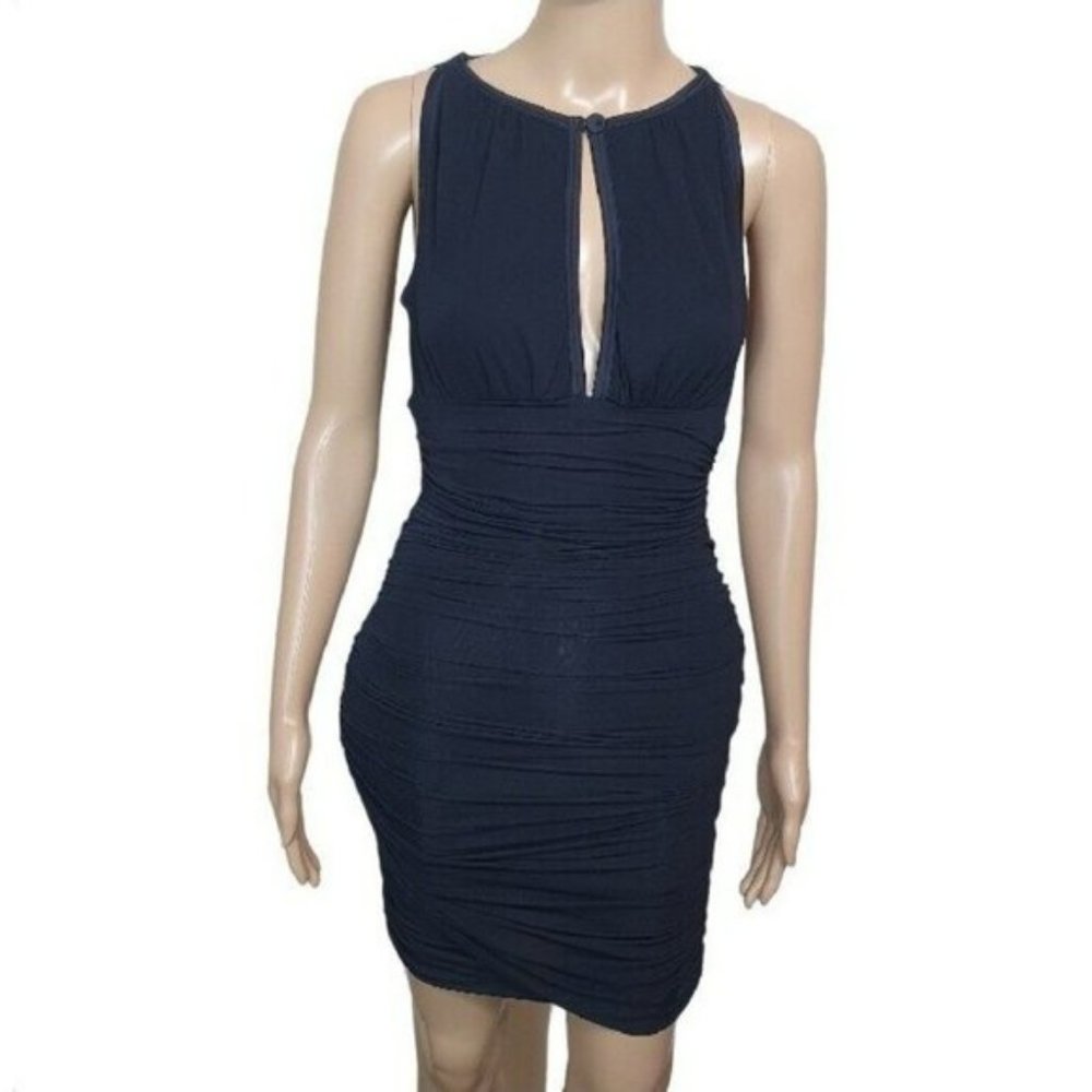 Pinko dress bandage black ruched mini key hole ymmetric sleeveless